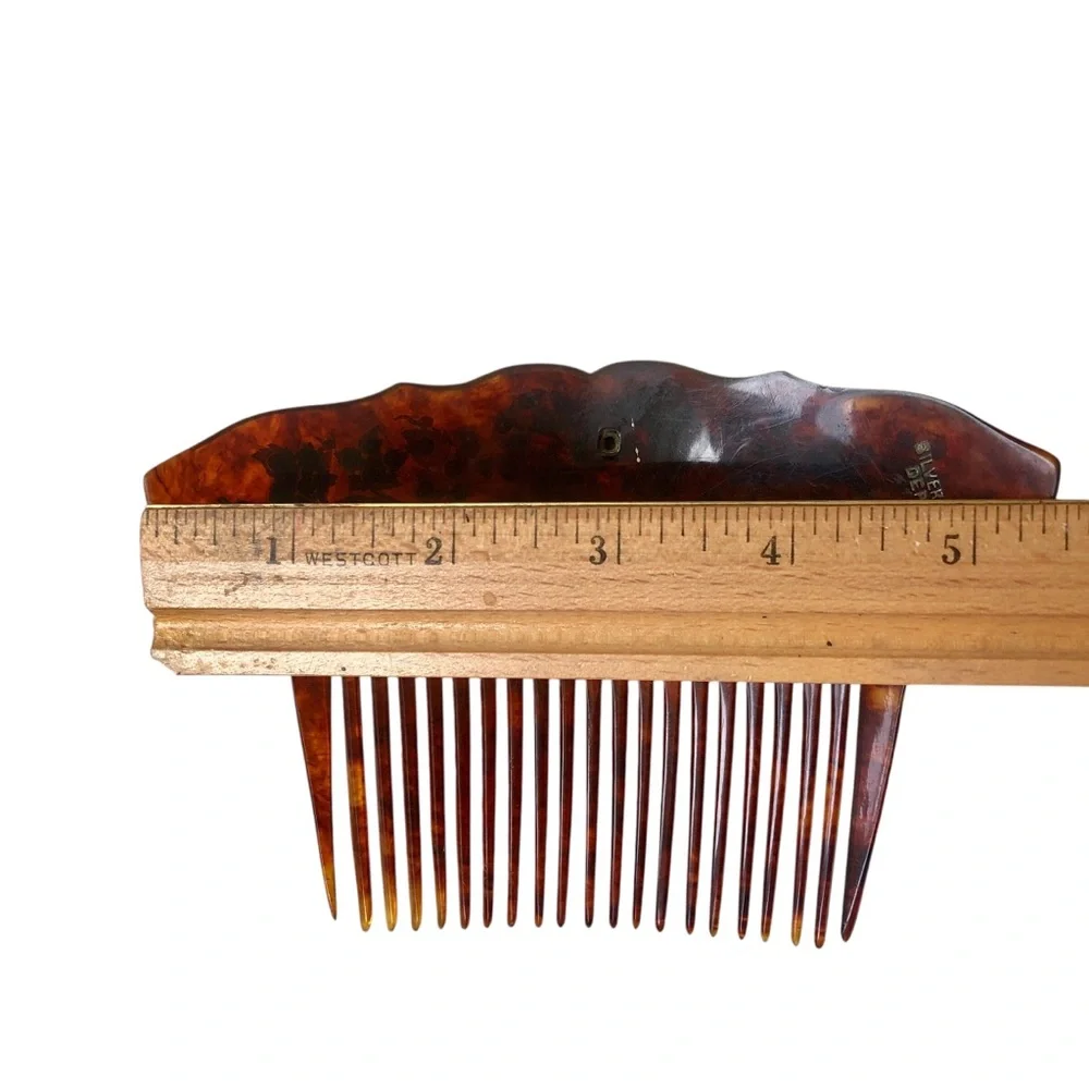 Victorian Celluloid Hair Comb 18K Gold Inlaid Faux Tortoiseshell Pearl Grapes